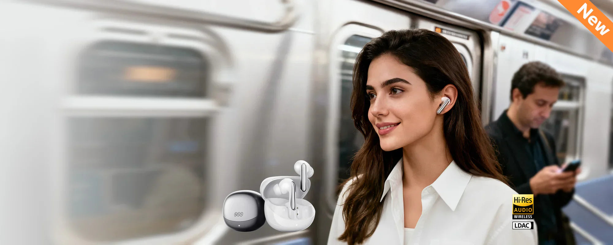 Fone de ouvido sem fio com Hi-Res Audio e ANC, ideal para transporte público. Experiência sonora superior em qualquer lugar.