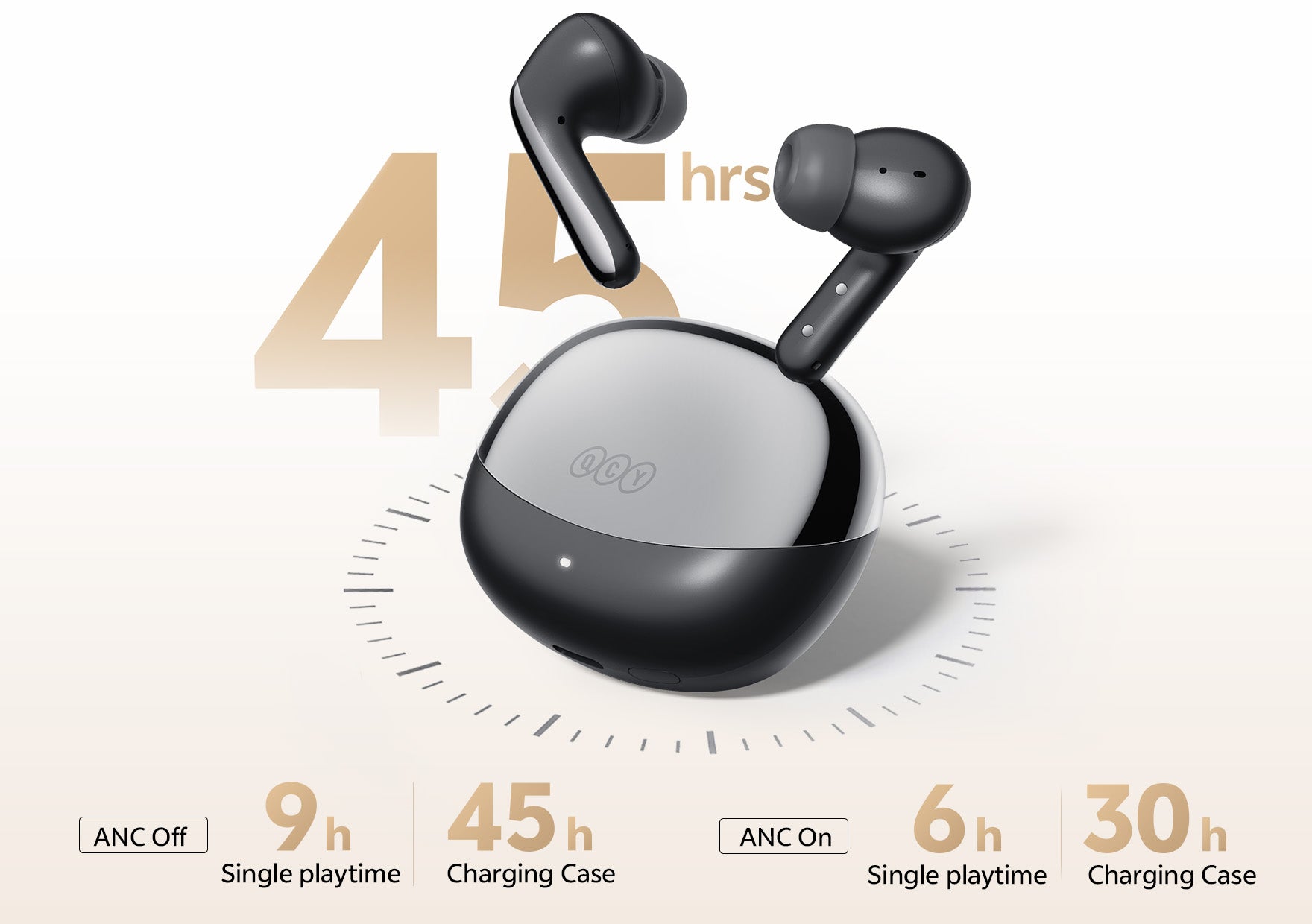 Fone de Ouvido Intra-Auricular com 45h de Bateria Total, ANC On/Off e Carregador Portátil. Alta Qualidade de Som.