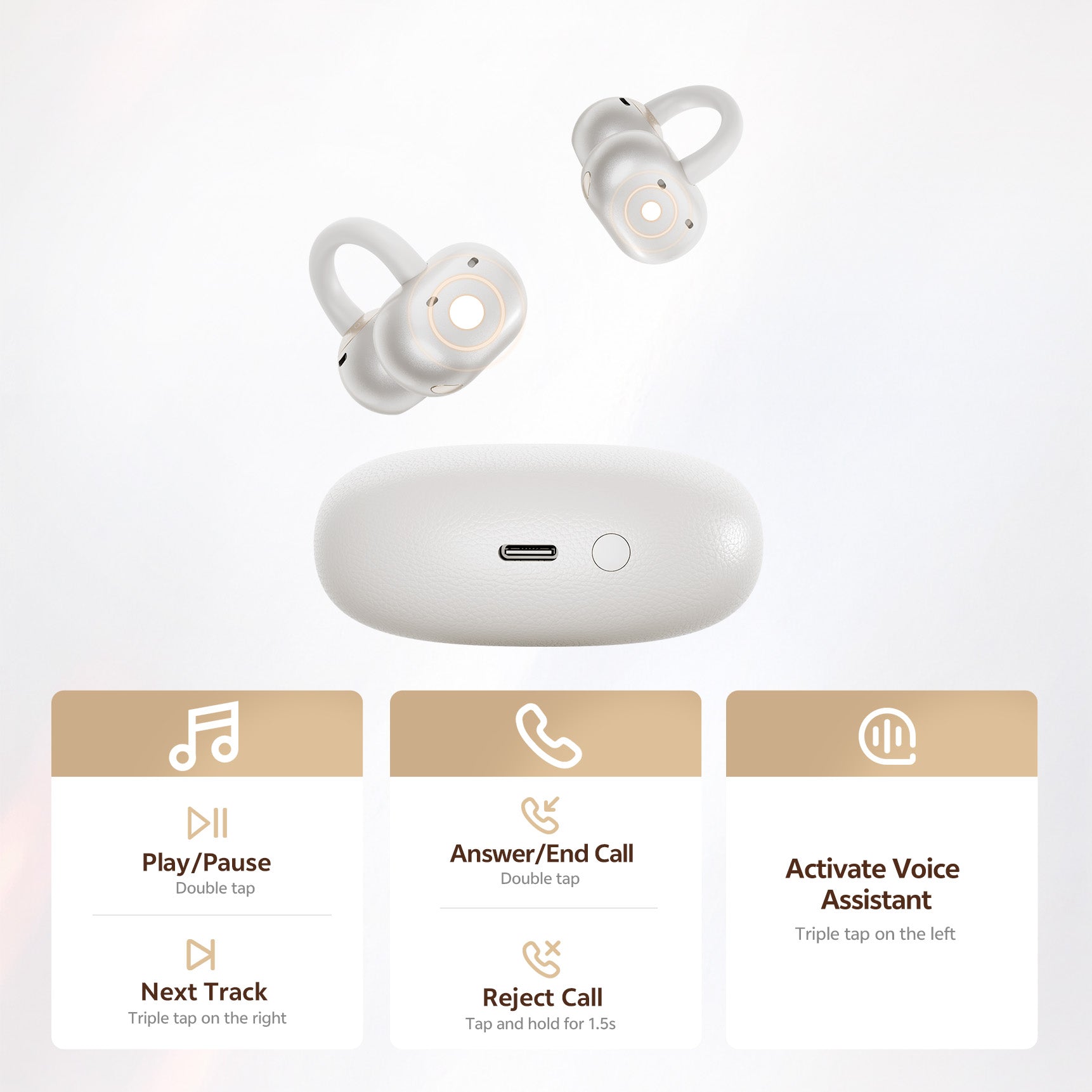 Fone de Ouvido Sem Fio com Controle por Toque: Play/Pause, Atender/Recusar Chamadas e Assistente de Voz