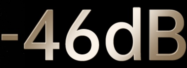 Indicador de nível de som -46dB em display digital para medição precisa de decibéis em equipamentos de áudio.