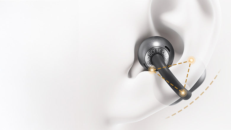 Fone de ouvido intra-auricular sem fio com ajuste ergonômico e tecnologia de som surround para conforto e áudio imersivo.