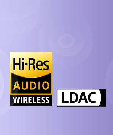 Logotipos Hi-Res Audio Wireless e LDAC: qualidade de som superior em áudio sem fio para dispositivos compatíveis.