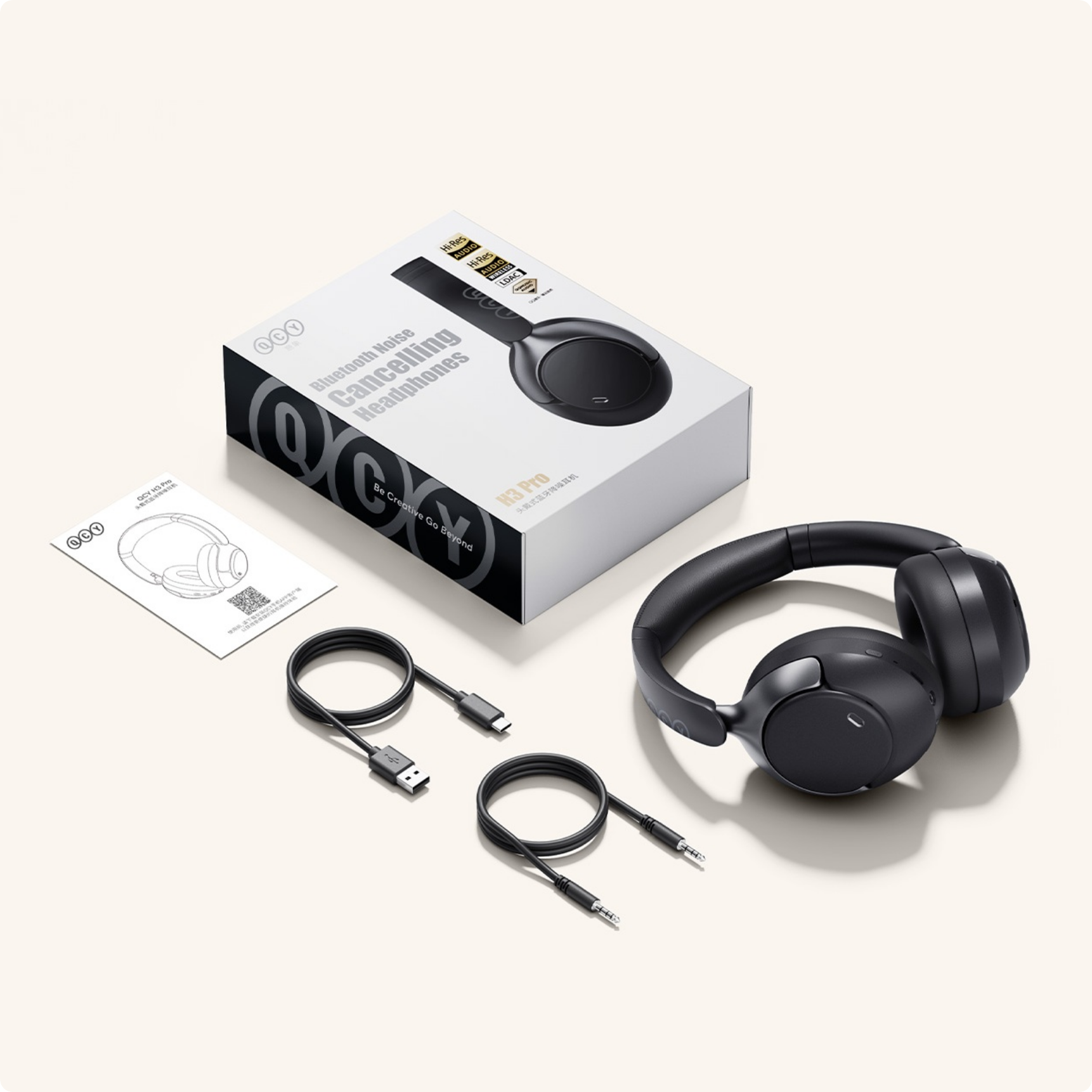 Fone de Ouvido QCY H3 Pro com Cancelamento de Ruído, Bluetooth e Acessórios Inclusos