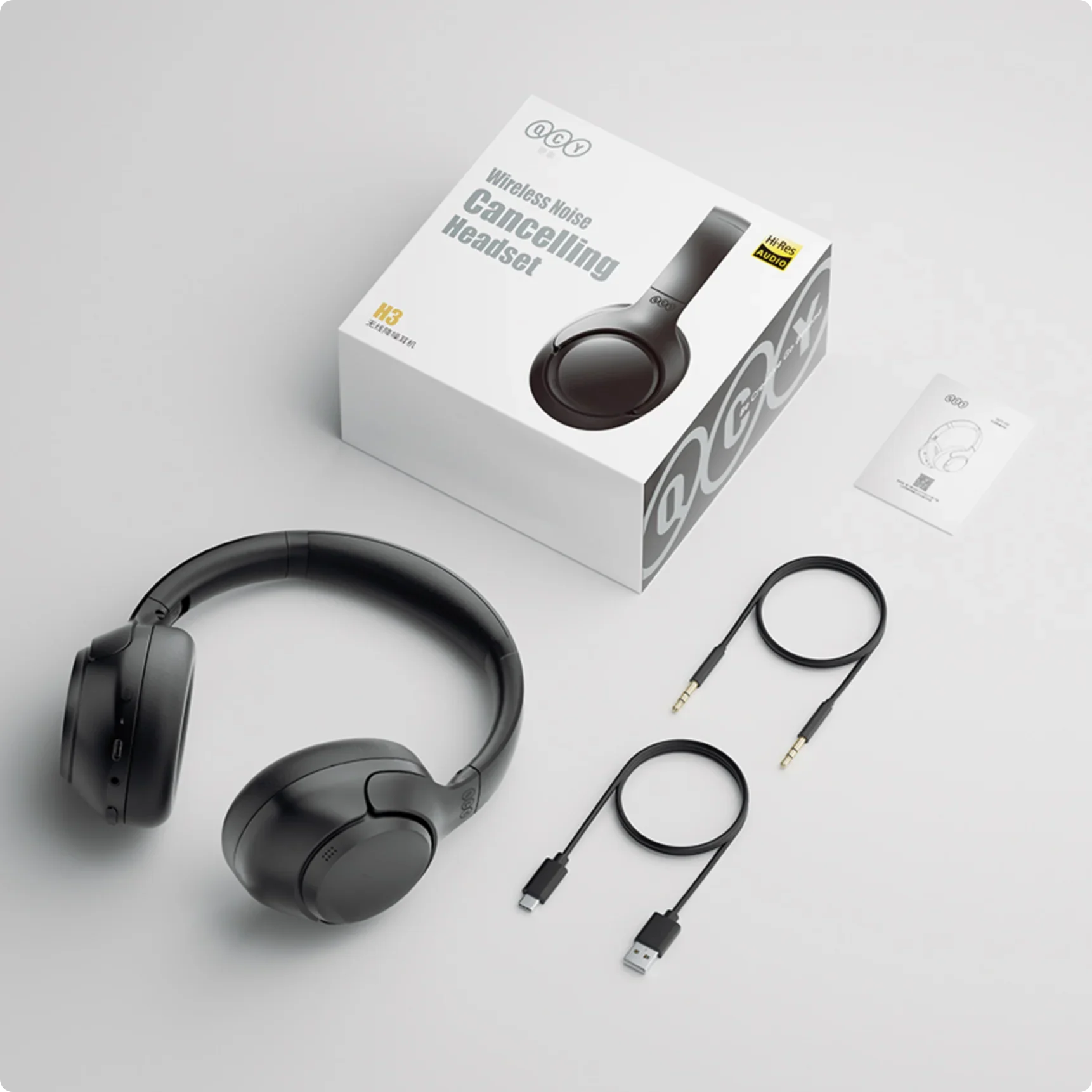Fone de Ouvido QCY H3 com Cancelamento de Ruído, Bluetooth e Hi-Res Audio. Ideal para música e chamadas claras.