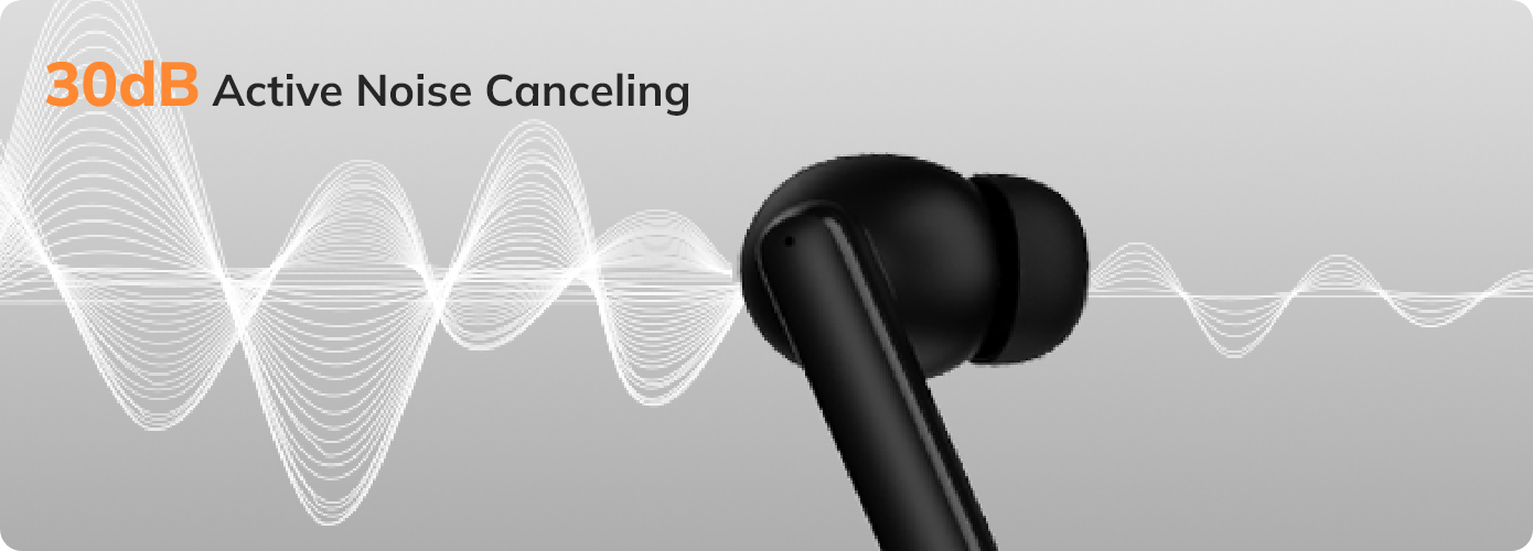 Fone com Cancelamento Ativo de Ruído de 30dB.