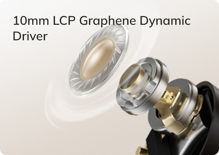 Driver dinâmico de grafeno LCP de 10mm para fones de ouvido com alta fidelidade sonora.
