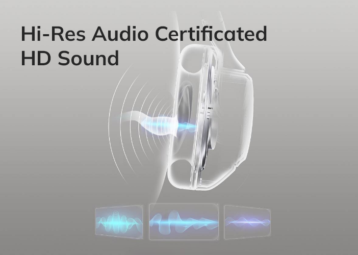 Som HD certificado Hi-Res Audio: qualidade superior de áudio com ondas sonoras nítidas e tecnologia avançada.
