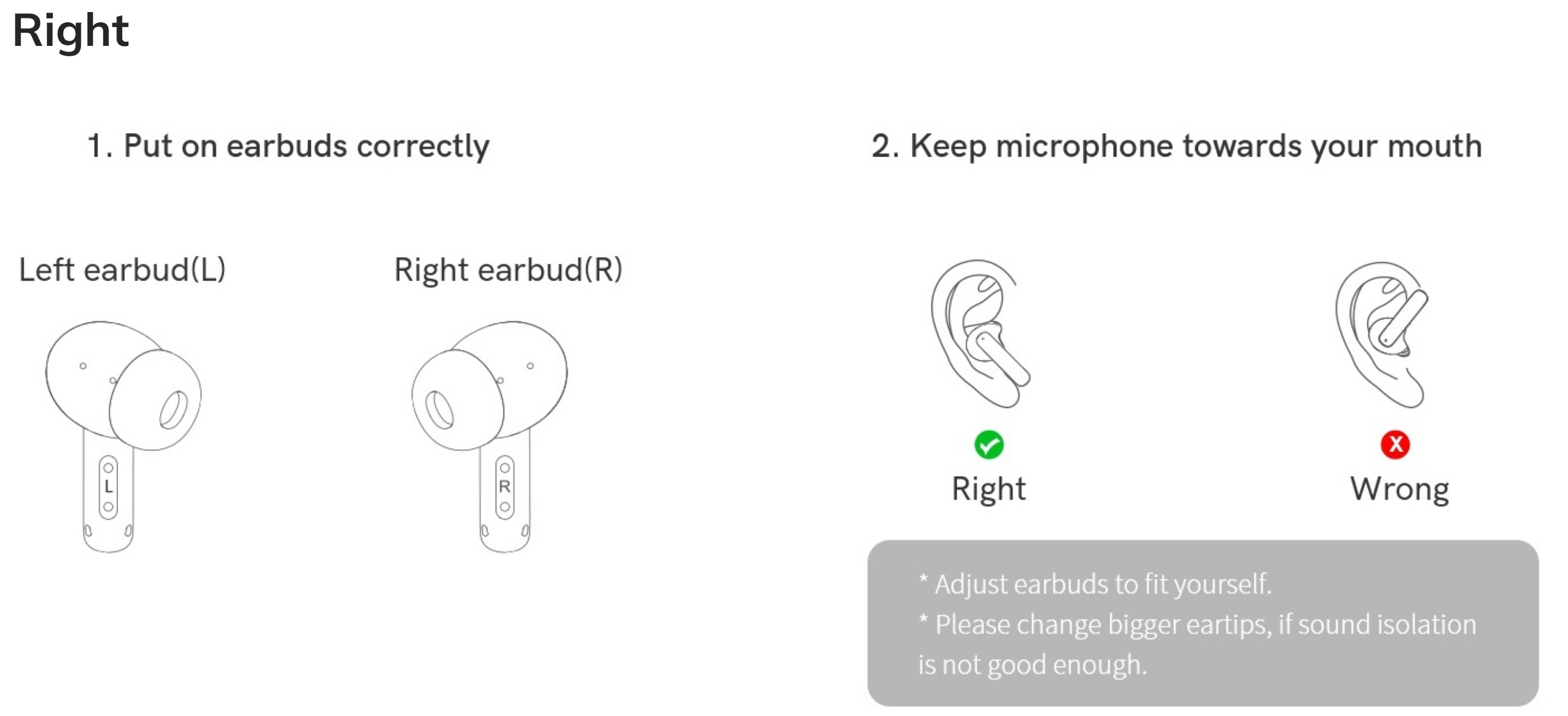 Como usar fones de ouvido corretamente: insira os auriculares com o microfone voltado para a boca e ajuste as pontas para mel