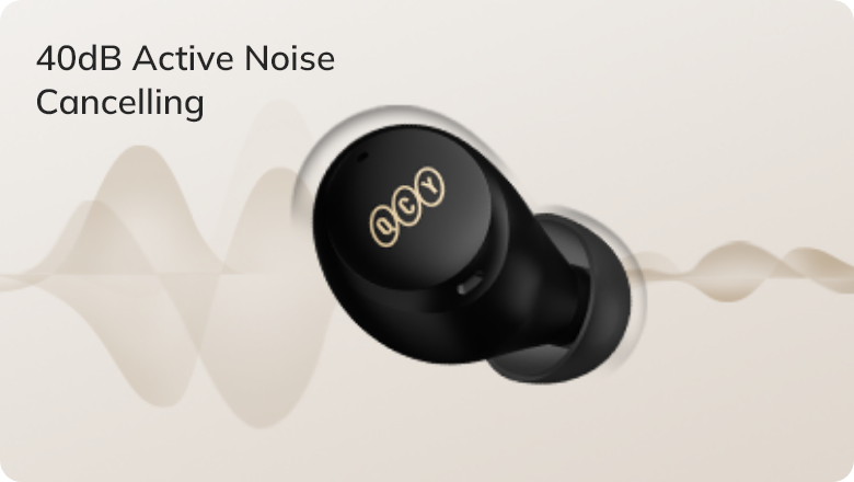 Fone de ouvido QCY com cancelamento de ruído ativo de 40dB.
