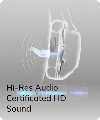 Fone de ouvido com som HD certificado Hi-Res Audio para alta fidelidade sonora.