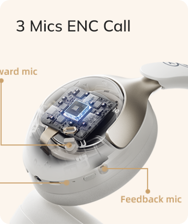Fone com 3 microfones e tecnologia ENC para chamadas cristalinas.