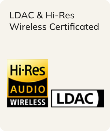 Certificação LDAC e Hi-Res Wireless para áudio de alta resolução sem fio com qualidade superior.