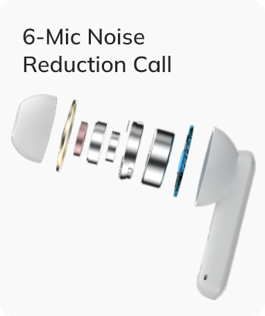 Fone com 6 microfones para redução de ruído em chamadas.