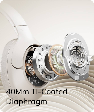 Fone de ouvido com diafragma de 40mm revestido em titânio para som de alta fidelidade.