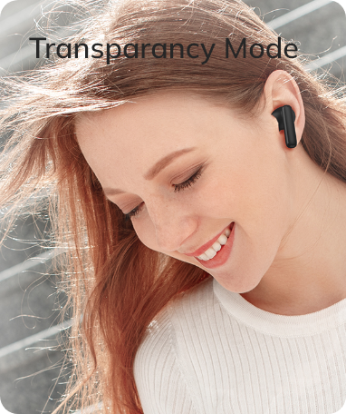 Fone de ouvido com modo de transparência, permitindo ouvir o ambiente ao redor enquanto escuta música. Tecnologia avançada pa