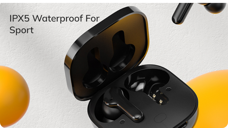 IPX5 Waterproof Wireless Earbuds for Sports, Black True Wireless Earphones in Charging Case with Sweat and Water Resistance