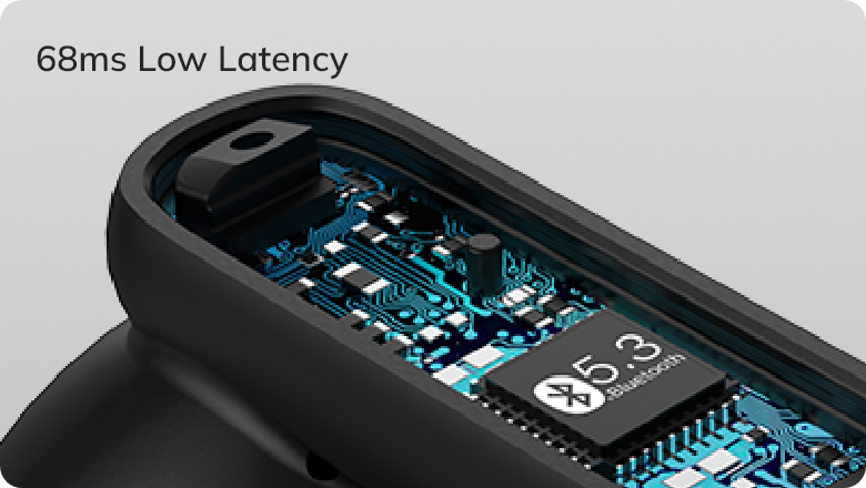 Controle com chip Bluetooth 5.3 e baixa latência de 68ms para jogos rápidos e resposta instantânea.
