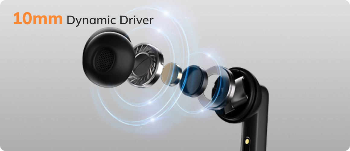 Fone de ouvido com driver dinâmico de 10mm, tecnologia de som potente e qualidade superior para experiência auditiva imersiva