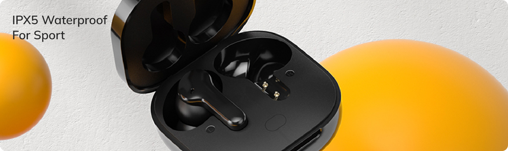 Fones de ouvido Bluetooth IPX5 à prova d'água, ideais para esportes, com estojo de carregamento. Design moderno e confortável