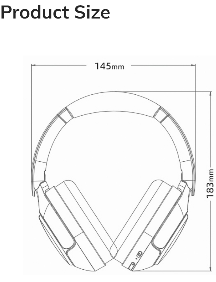 Fone de Ouvido Sem Fio: Tamanho do Produto 145mm x 183mm