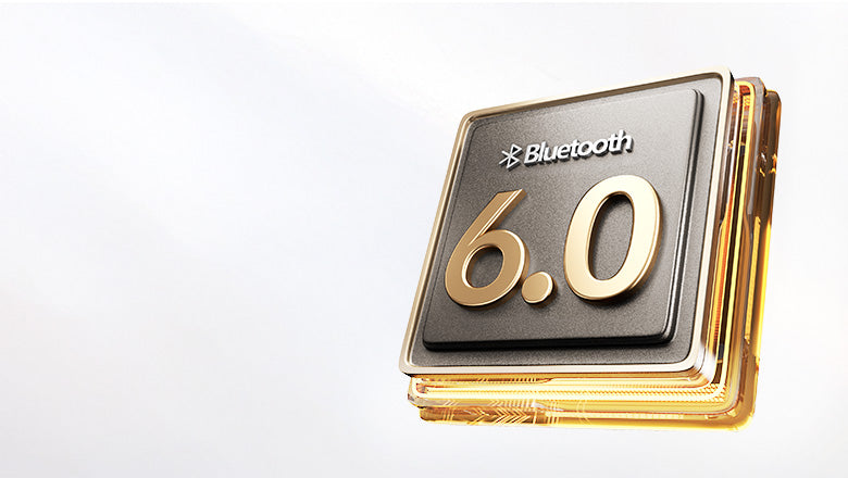 Chip Bluetooth 6.0 dourado com design moderno e alta tecnologia para conexão sem fio rápida e estável.