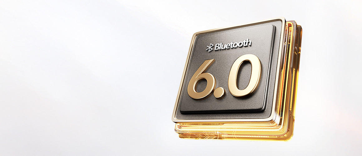 Chip Bluetooth 6.0 dourado com design moderno e alta tecnologia para conexão sem fio rápida e estável.