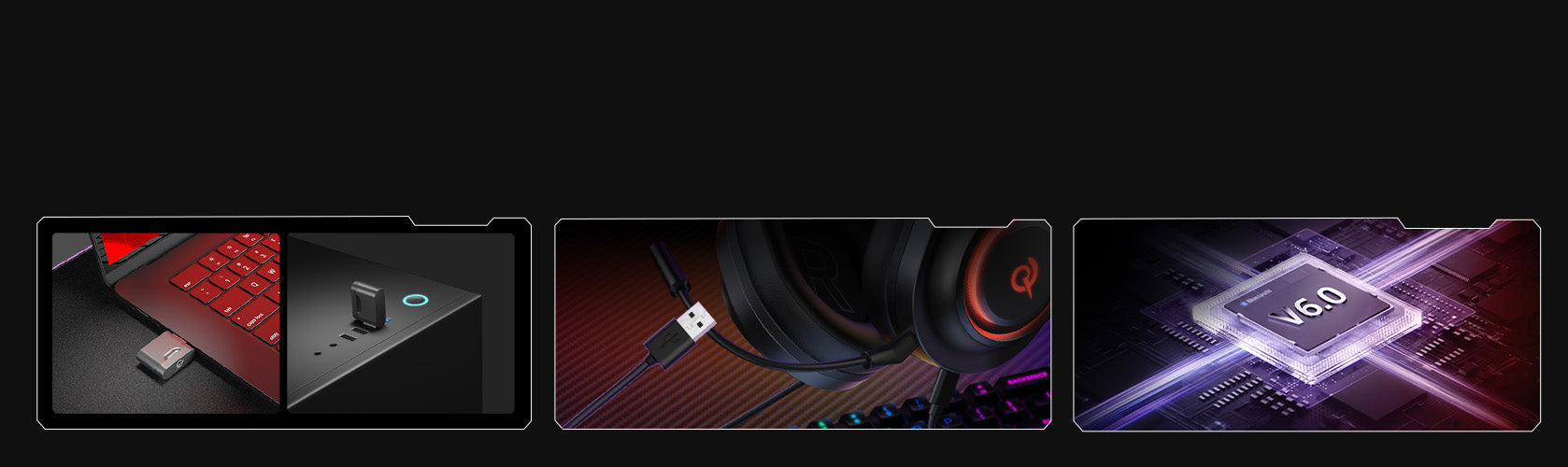 Conjunto de periféricos gamer: teclado vermelho, hub USB, fone com LED e chipset V6.0 para alta performance em jogos.