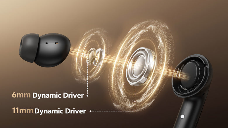 Fone de ouvido com drivers dinâmicos de 6mm e 11mm para som potente e claro. Compre agora!