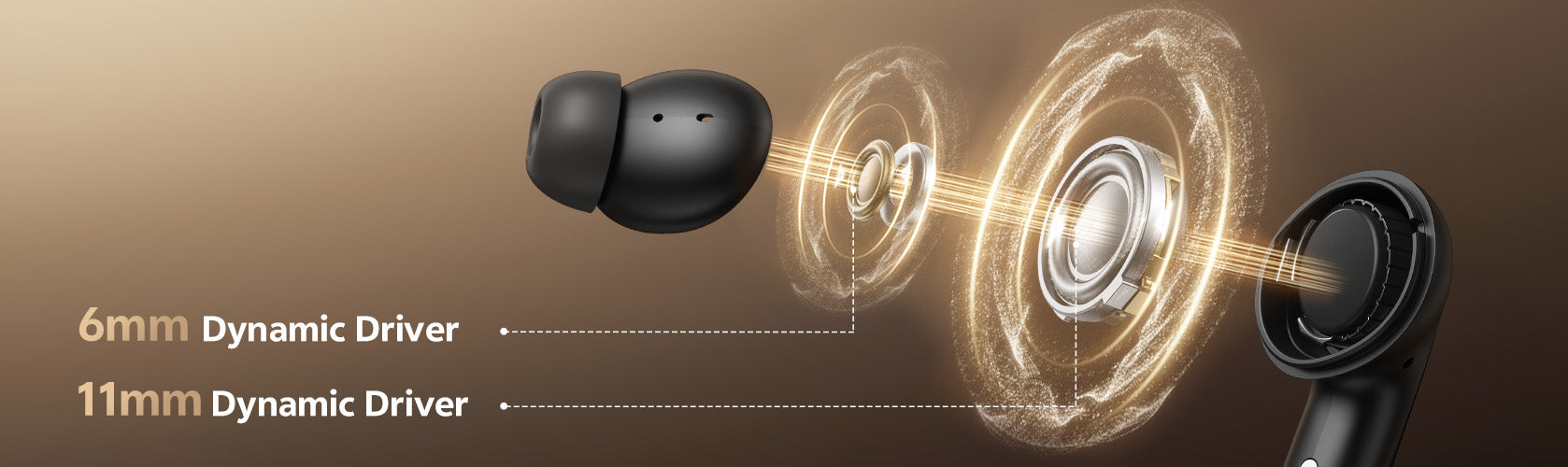 Fone de ouvido com drivers dinâmicos de 6mm e 11mm para som potente e claro. Compre agora!