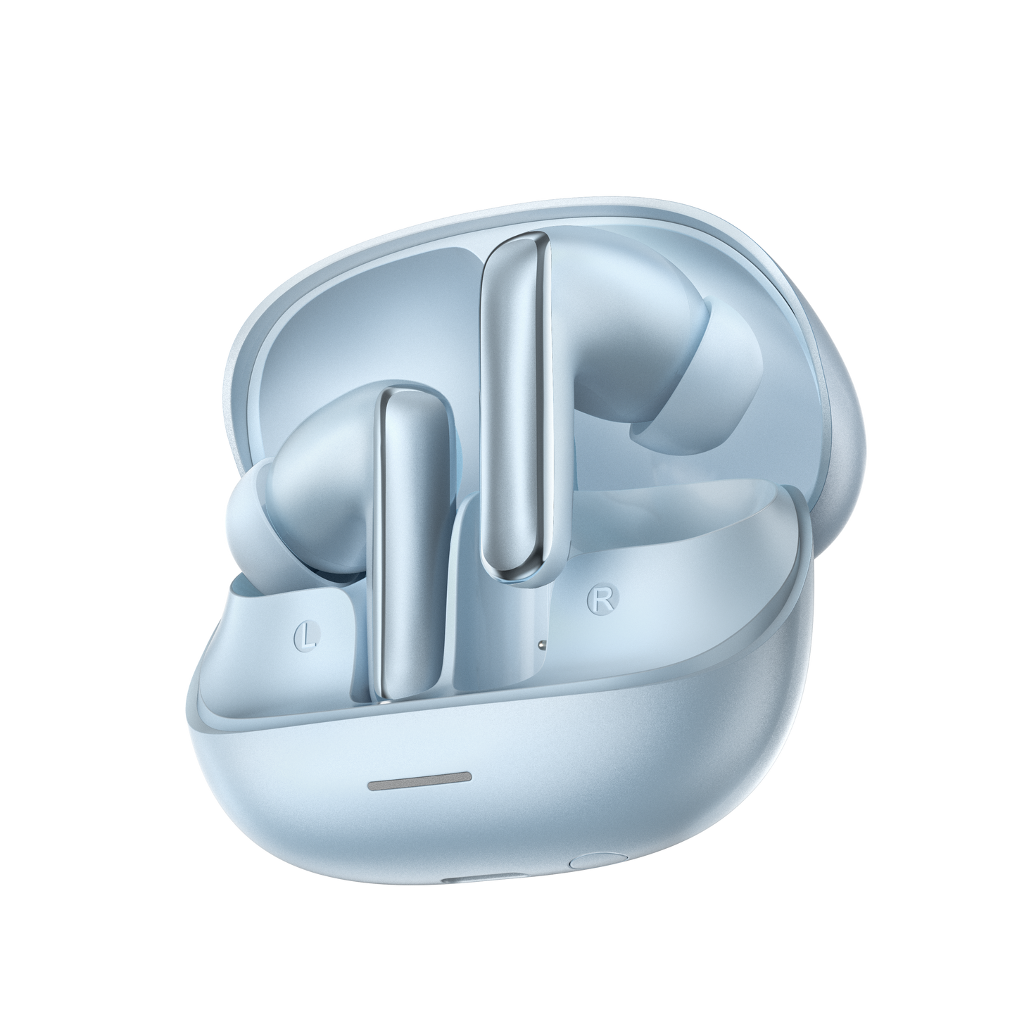 Fone de ouvido QCY MeloBuds N65, elegante e compacto, com design moderno em tons claros. Ideal para uso diário.