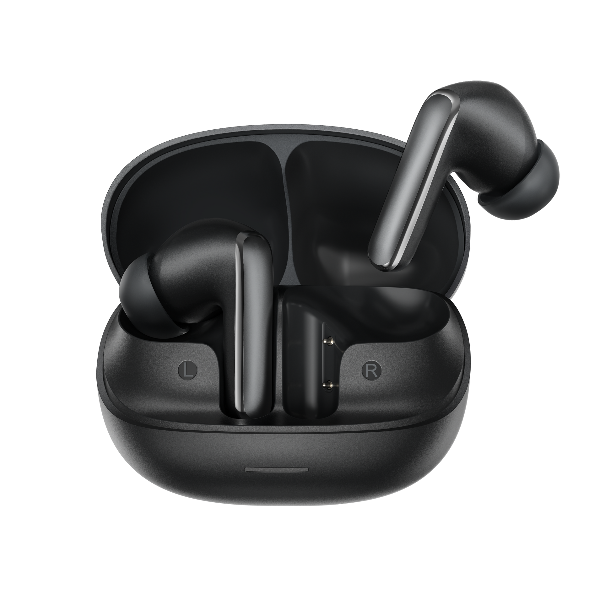 Fone de ouvido QCY MeloBuds N65, sem fio e elegante, com carregador compacto. Ideal para música e chamadas.