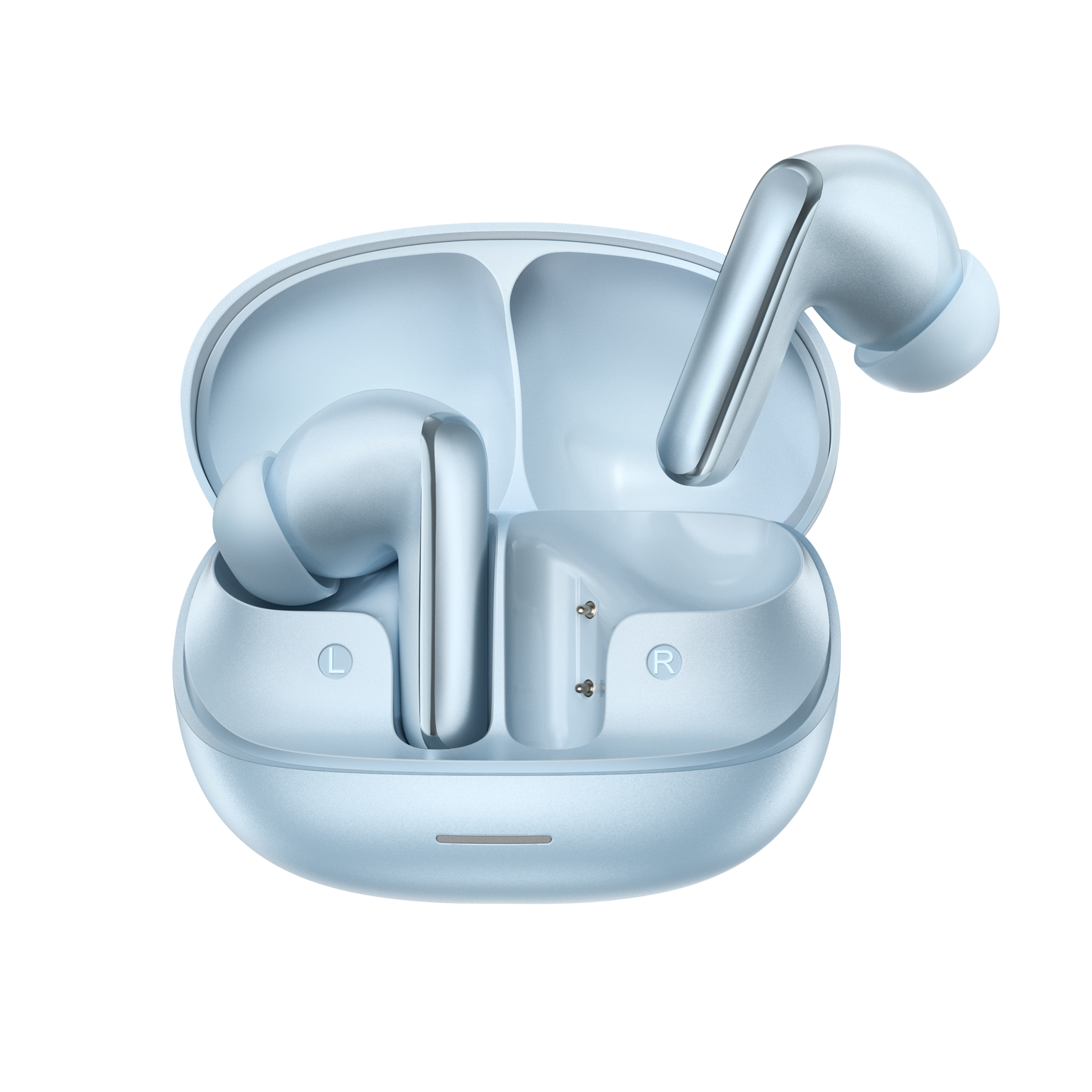 Fone de ouvido QCY MeloBuds N65, elegante e moderno, com design compacto e acabamento em tons claros. Ideal para uso diário.