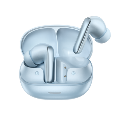 Fone de ouvido QCY MeloBuds N65, elegante e moderno, com design compacto e acabamento em tons claros. Ideal para uso diário.