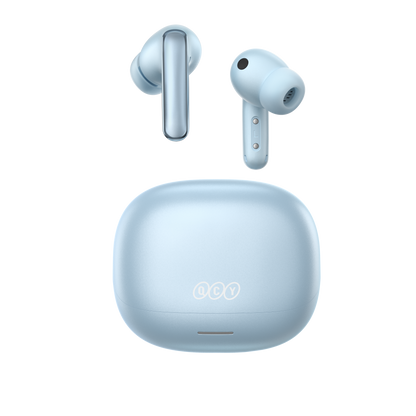 Fone de ouvido sem fio QCY MeloBuds N65, elegante e compacto, com carregador portátil. Alta qualidade sonora.