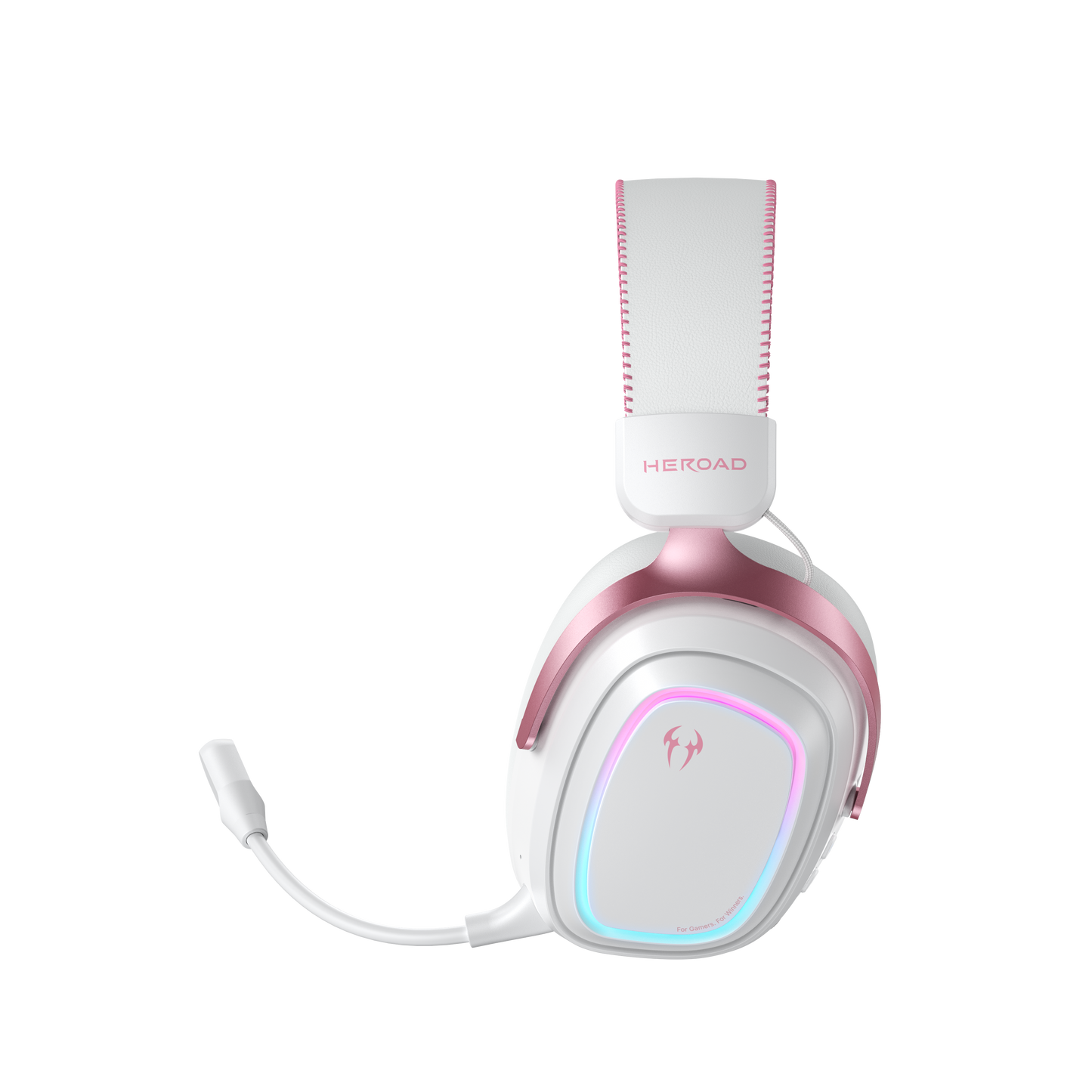 Fone de Ouvido Gamer QCY Heroad GT2 Tri-Mode, Branco e Rosa com RGB.