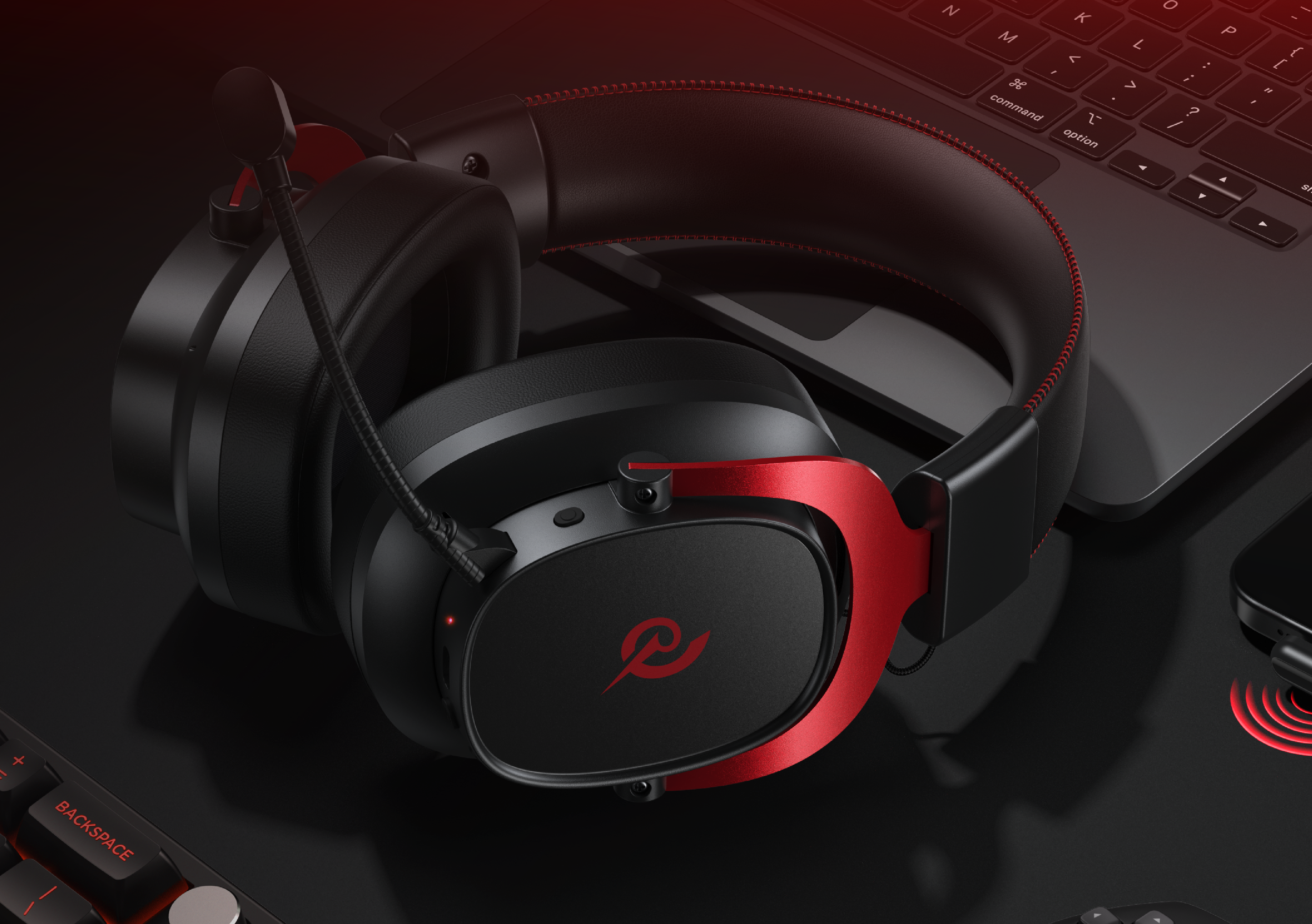 Fone de ouvido gamer preto e vermelho com microfone, ideal para jogos. Alta qualidade e conforto. Compre agora!
