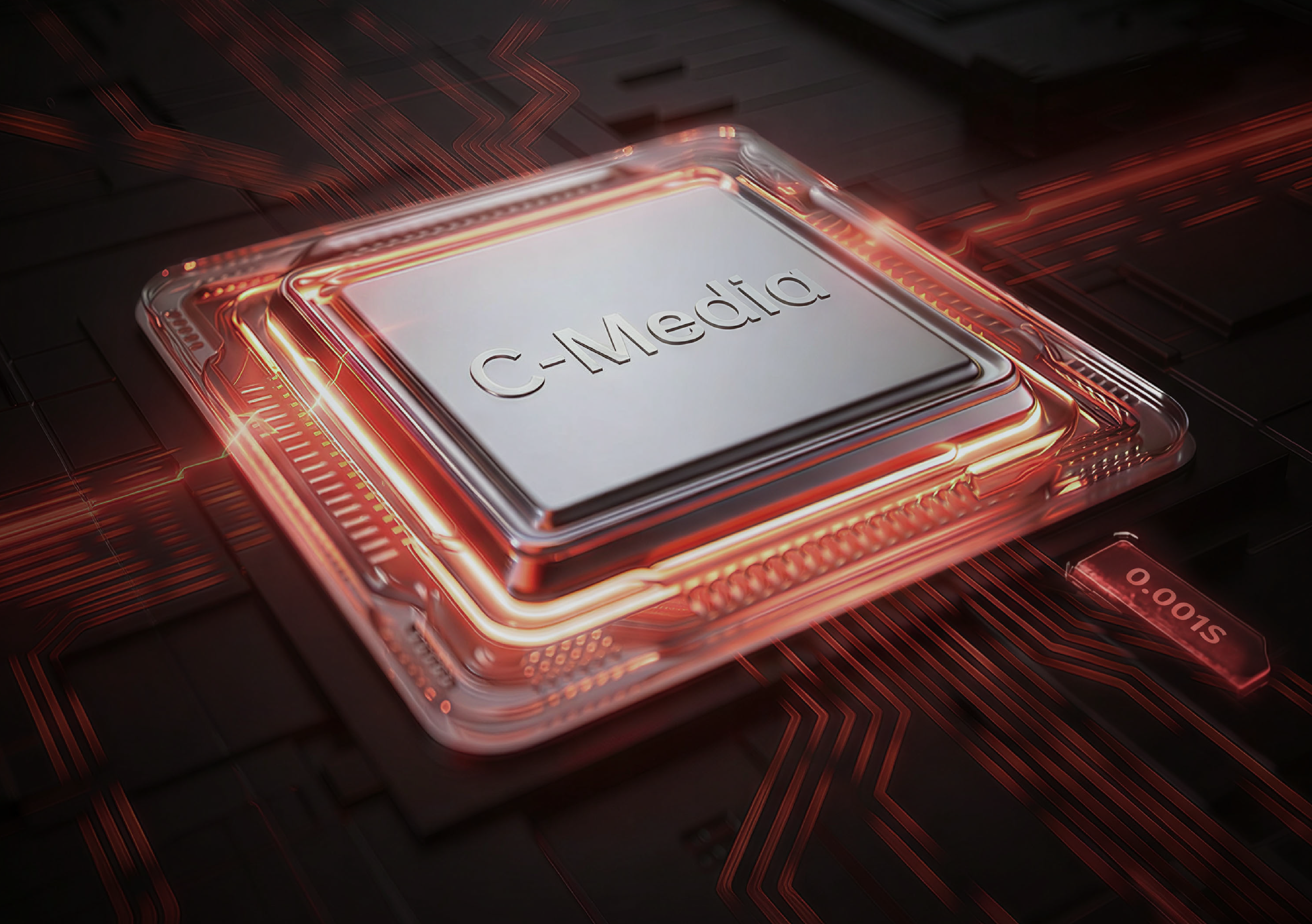 Processador C-Media com design futurista e circuitos iluminados em vermelho. Alta performance para jogos e multitarefa. Compr