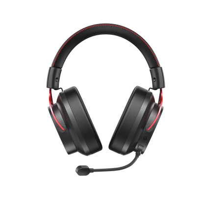 Fone de ouvido Heroad VT200 Edição Tri-Modo com design preto e vermelho, fone confortável e microfone destacável.