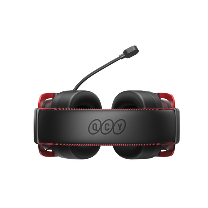 Fone de Ouvido Gamer QCY Heroad VT200 Edição Tri-Modo com Microfone e Design Preto e Vermelho.