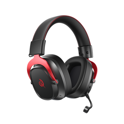 Heroad VT200 Edição Tri-Modo: fone de ouvido gamer com design preto e vermelho, microfone destacável.