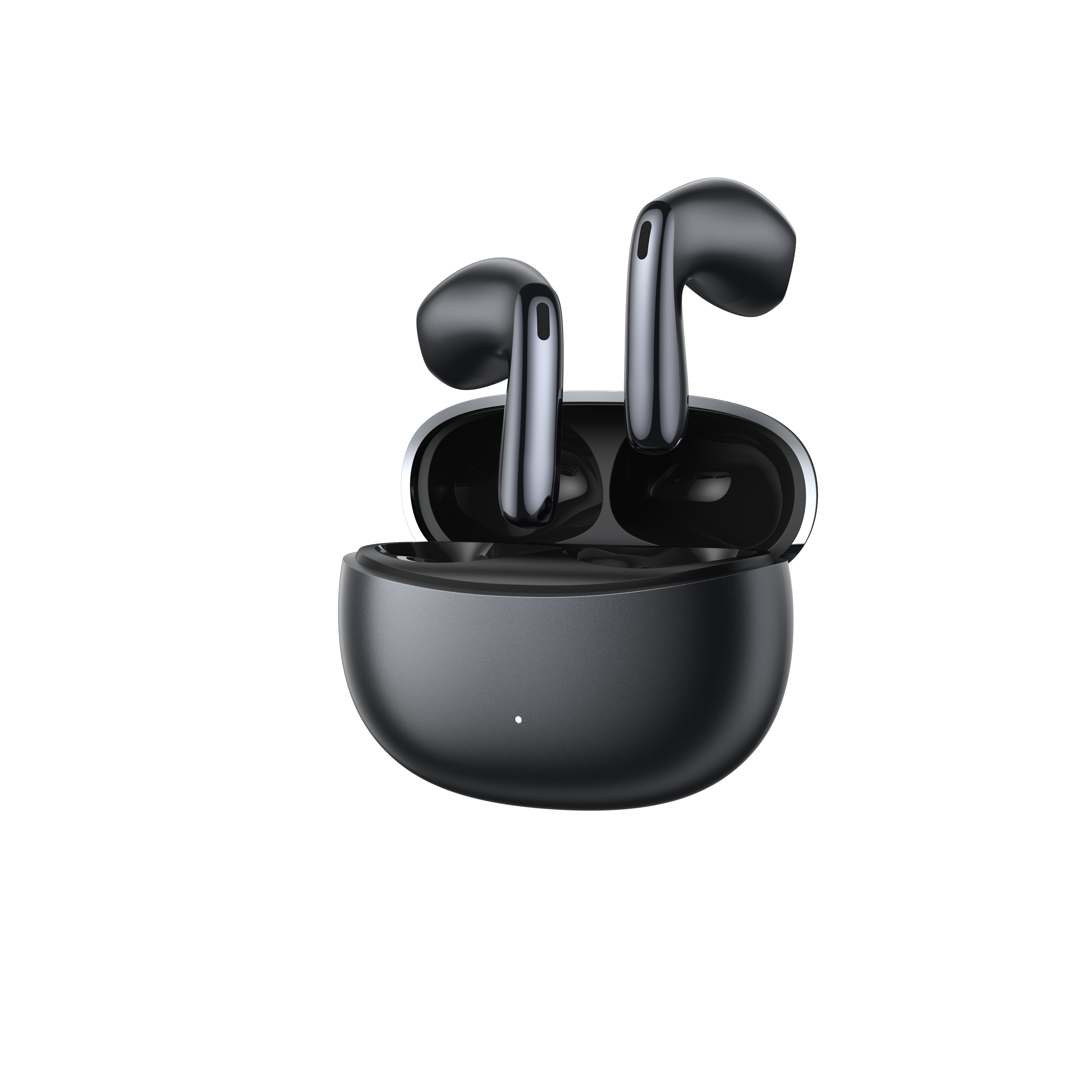 Fone de ouvido QCY AilyBuds E50 TWS, preto, com estojo carregável e design moderno.