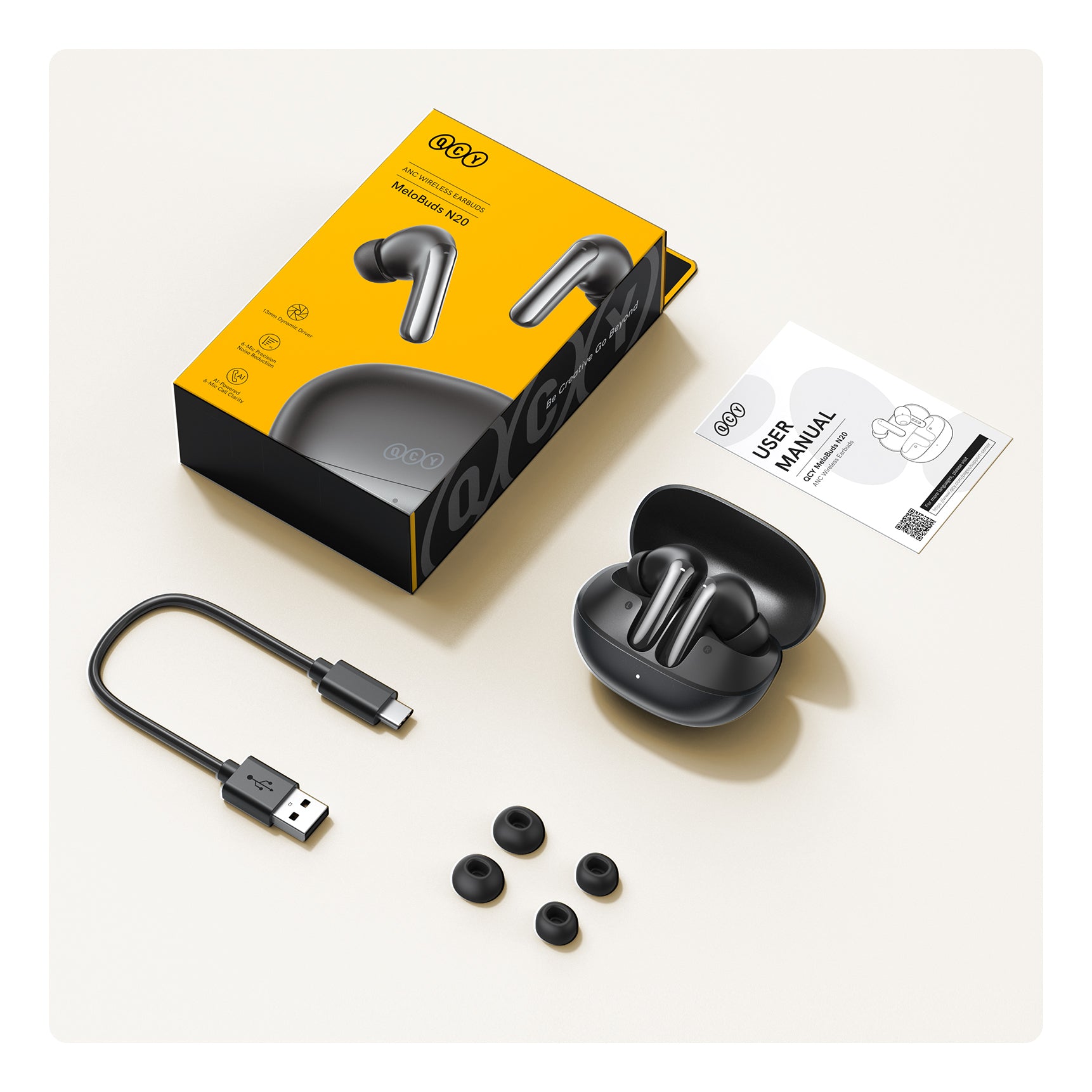 Fone de Ouvido Intra-Auricular MeloBuds N20 com ANC, Carregador USB e Acessórios. Alta Qualidade e Conforto.